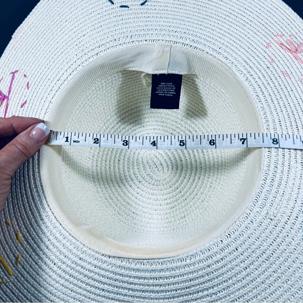 Marcus Adler White Straw Sun Hat Colorful Starburst Wide Brim Beach Resort - Picture 7 of 10